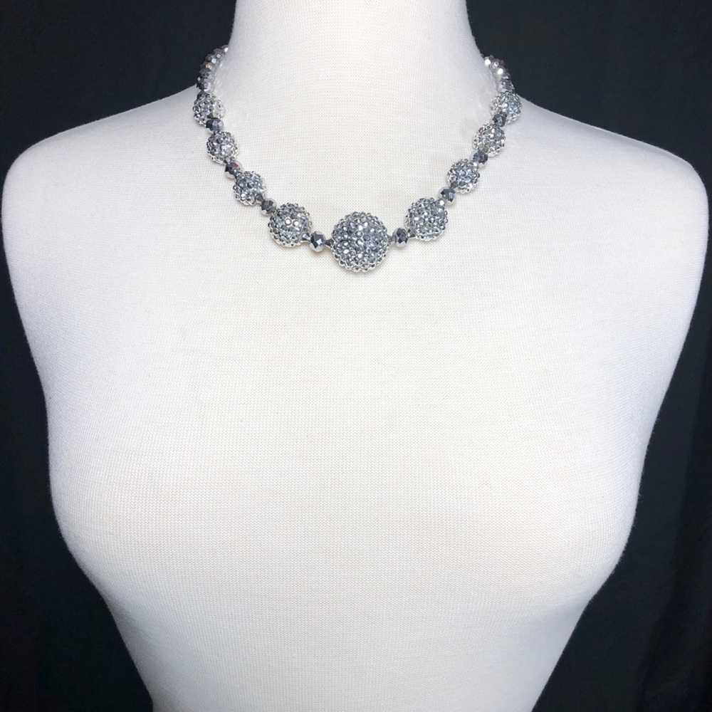 Silver Disco Ball Bling Bead Necklace Earring Set - Picture 3 of 3